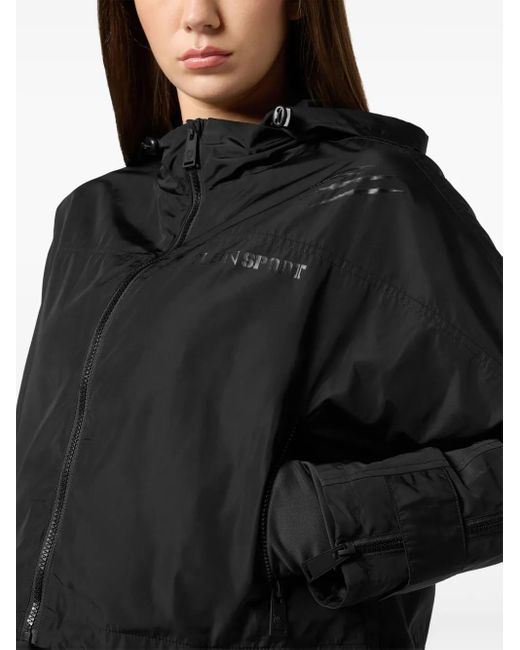 Philipp Plein Black Scratch-Print Hooded Jacket