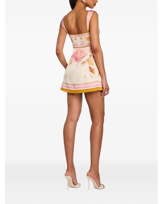 retroféte Pink Margarie Shell-Print Silk Dress