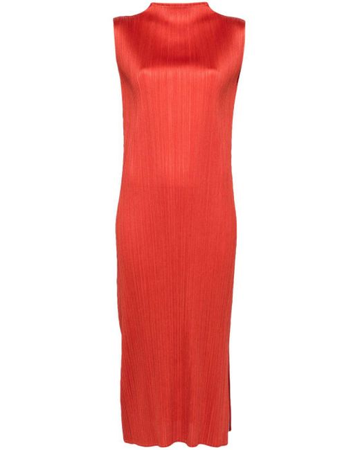 Pleats Please Issey Miyake Red Pleated Tube Long Dress