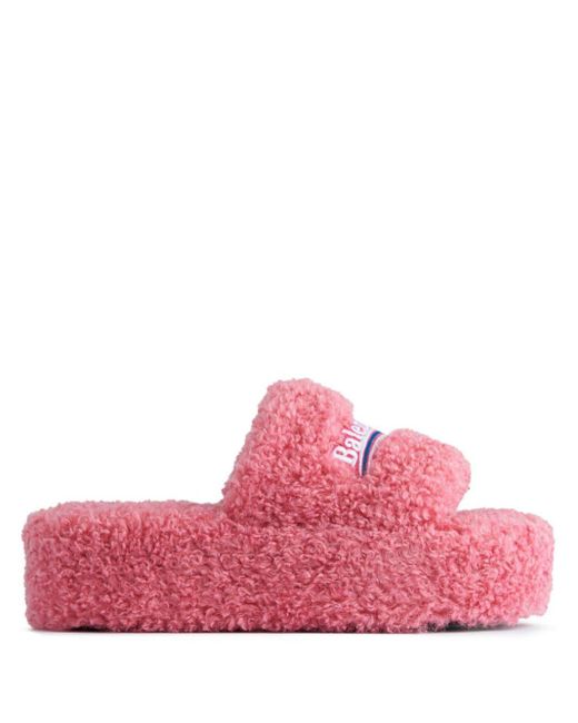 Balenciaga Pink Furry Platform Slides