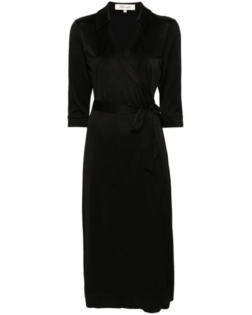 Diane von Furstenberg Black Abigail Wrap Midi Dress