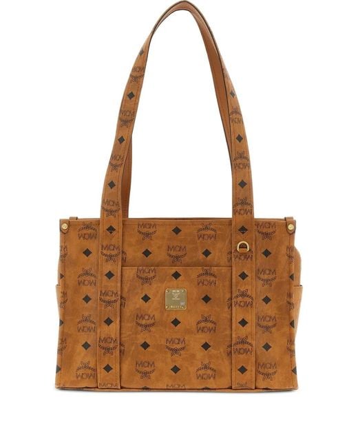 MCM Brown Visetos Monogram School Tote