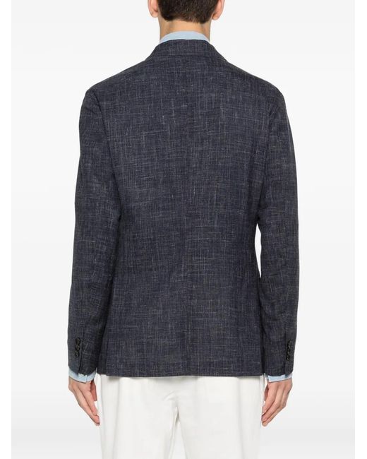 Lardini Blue Double-Breasted Slub-Texture Blazer for men