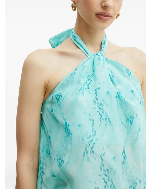 Fracomina Blue Halterneck Leaf-Print Top
