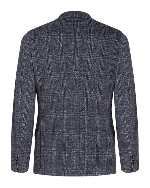 Etro Blue Checked Single-Breasted Blazer for men