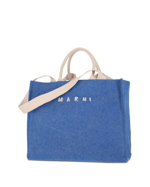 Marni Blue Logo-Detail Tote Bag
