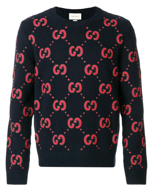 Gucci Wool Gg Knitted Sweater in Black for Men | Lyst UK