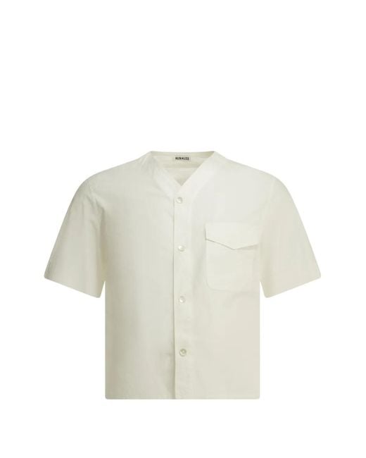 Auralee White V-Neck Chest-Pocket Shirt for men