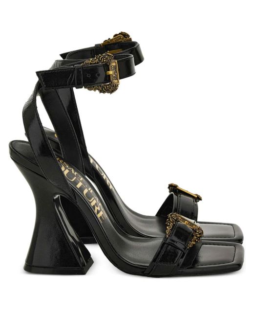 Versace Jeans Couture Black Buckle-Embellished Sculpted-Heel Sandals