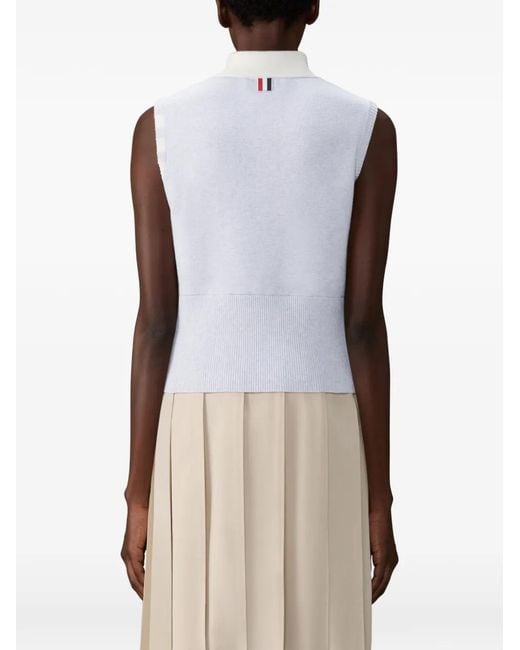 Thom Browne White Four-Bar Stitch Sleeveless Polo Shirt