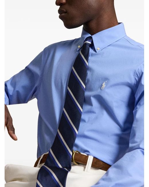 Polo Ralph Lauren Blue Embroidered-Logo Button-Down Shirt for men