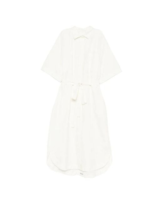 Casey Casey White Belted Button-Down Dress