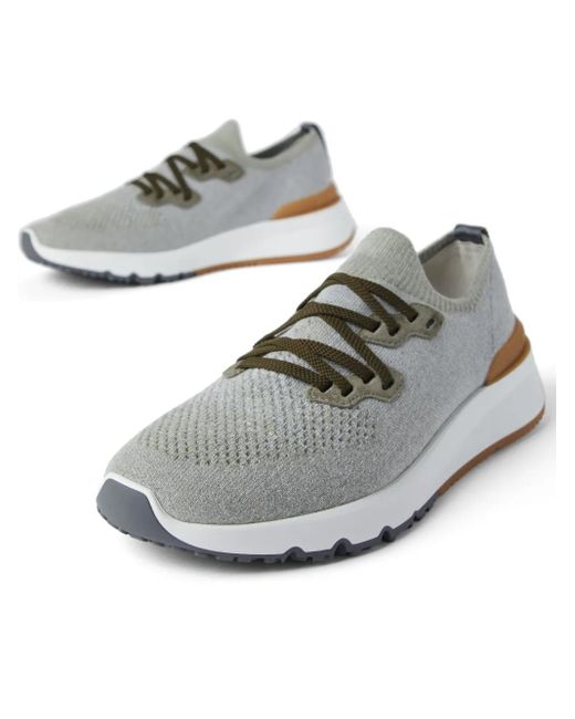 Brunello Cucinelli White Logo-print Cotton-blend Sneakers for men