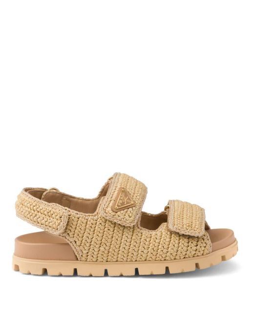 Prada Natural Brand-plaque Chunky-sole Woven Sandals