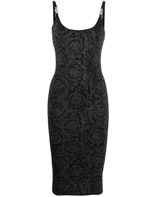 Versace Black Baroque Dress With Print