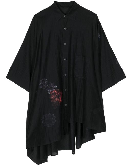 Yohji Yamamoto Black Floral-print Crease-effect Shirt