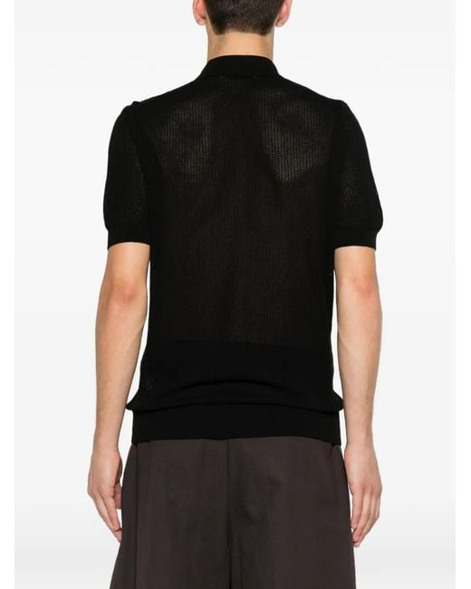 Fileria Black Perforated-Knit Short-Sleeve Shirt for men