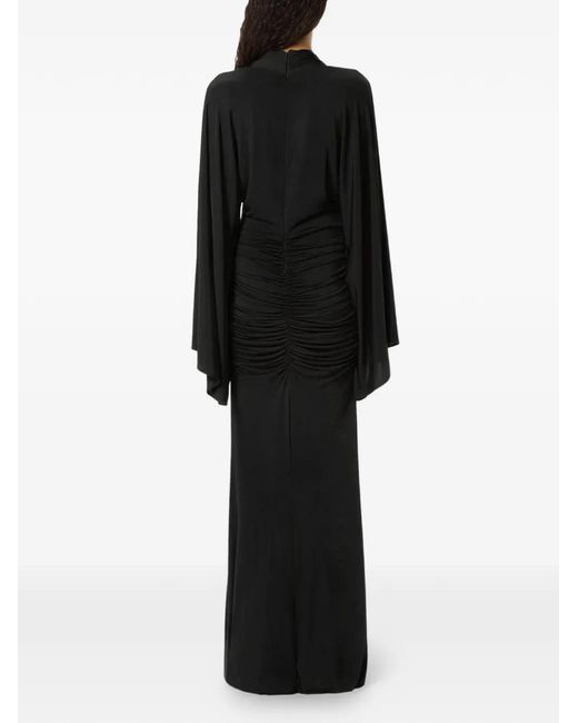 Blumarine Black Robe Froncée À Détail De Rose
