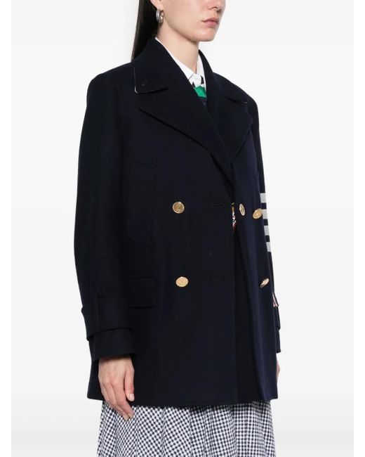 Thom Browne Blue 4 Bar Stripes Waistcoat And Peacoat Set