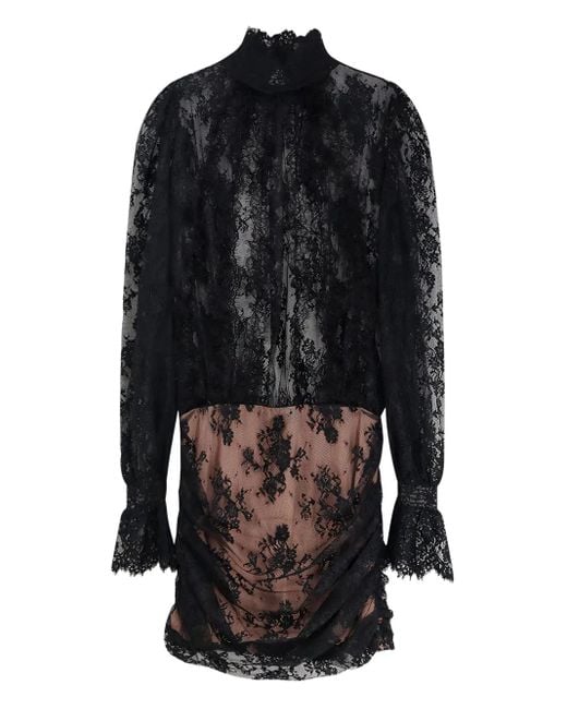 retroféte Black Lace Draped Mini Dress
