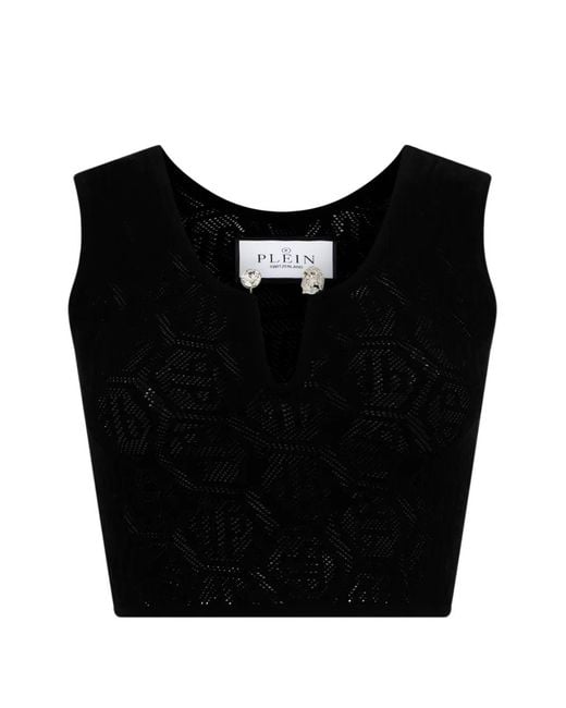 Philipp Plein Black Jewel-Detail Monogram Tank Top