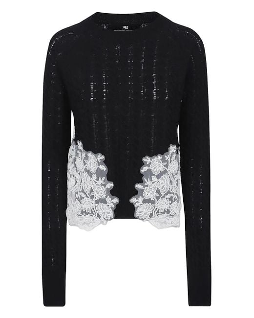 Ermanno Scervino Black Open-Knit Lace-Insert Sweater