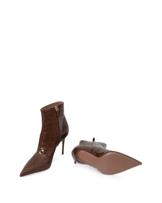 Paris Texas Brown Vera 85 Crocodile-Print Ankle Boots