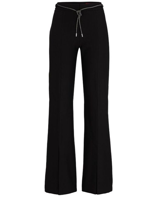 HUGO Black Crystal-embellished Front-slit Suit Trousers