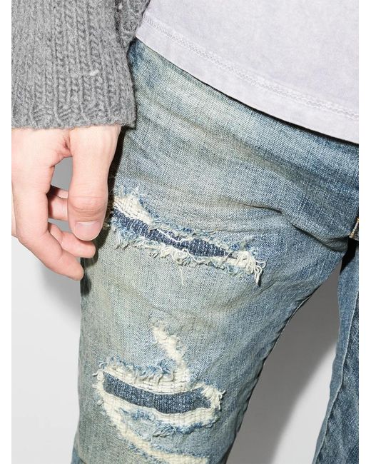 Purple Brand Blue P001 Vintage Distressed Skinny Jeans - Men's - Cotton/leather/lycra for men