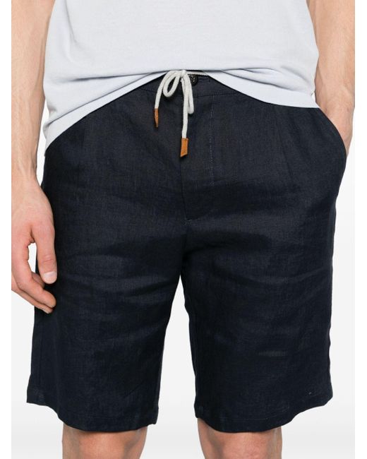 Eleventy Black Drawstring-waist Linen Shorts for men