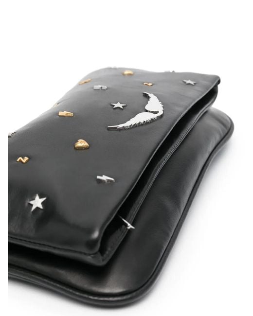 Zadig & Voltaire Black Rock Lucky Charms Leather Clutch Bag