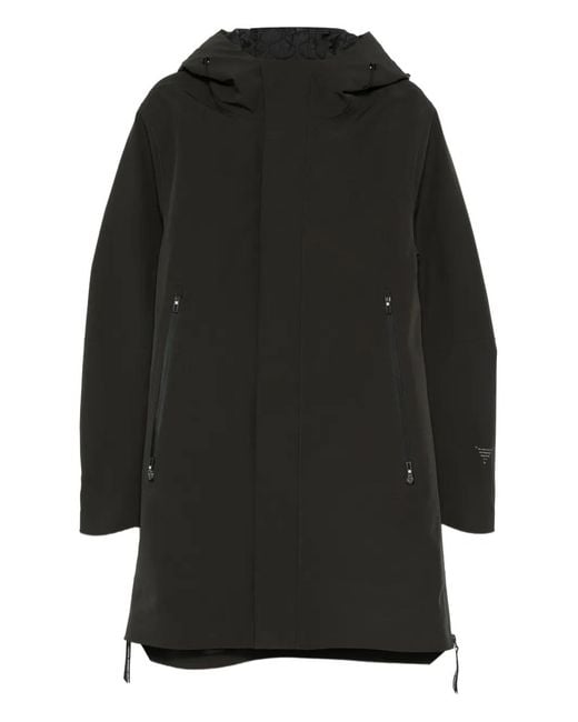 KRAKATAU Black Hooded-Neck Parka Coat for men