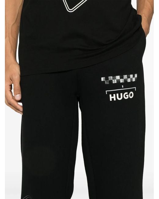 HUGO Black Logo-Print Track Pants for men