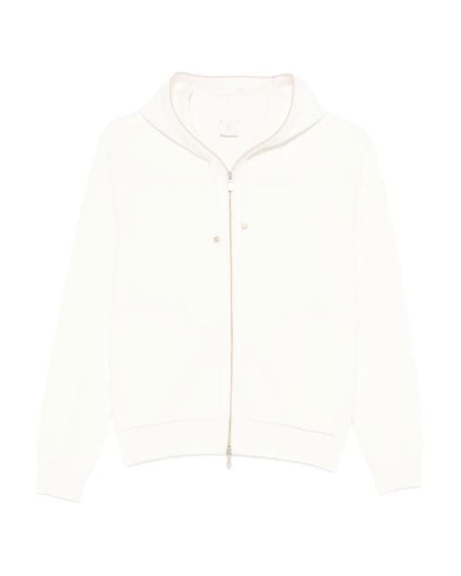 Eleventy White Zip-Up Hoodie