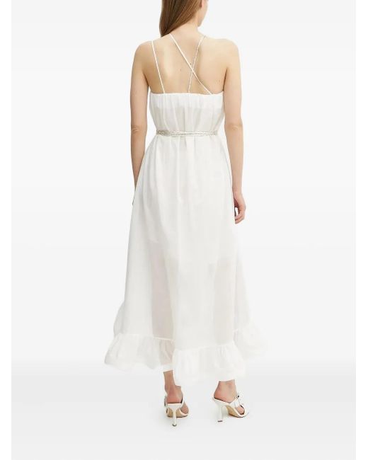 SIMONA CORSELLINI White Cross-Strap Ruffled Midi Dress