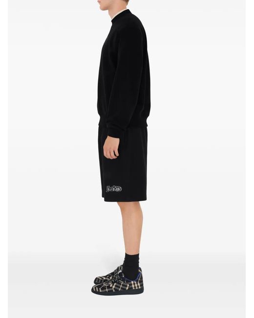 Burberry Black Flocked-Logo Cotton-Blend Shorts for men
