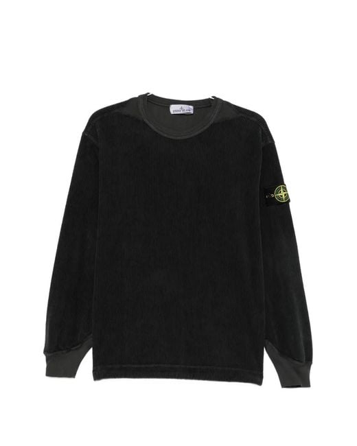 Stone Island Black Corduroy-Texture Compass-Patch Sweater for men