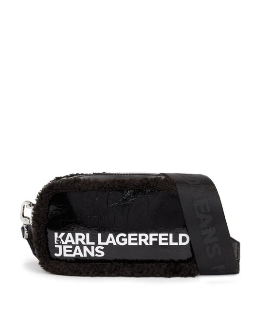 Karl Lagerfeld Black Logo-patch Shearling Crossbody Bag