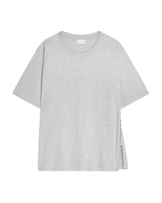 Dries Van Noten White Button-Embellishment Cotton T-Shirt