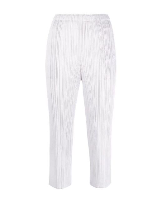 Pleats Please Issey Miyake White Plissé Cropped Trousers