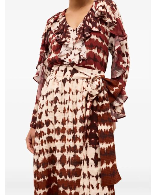 Marie Oliver Red Gerüschte Trudy Batik-Bluse