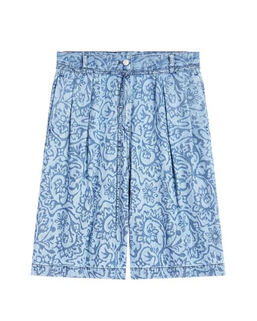 Dries Van Noten Blue Belted Denim Shorts