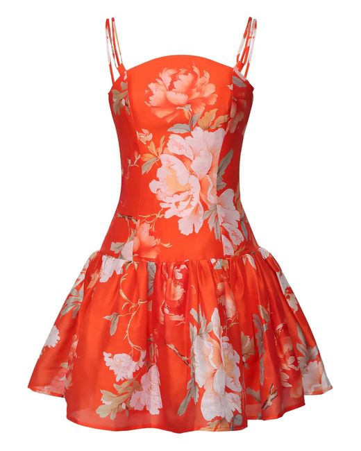 LEO LIN Red Floral-Pattern Mini Dress