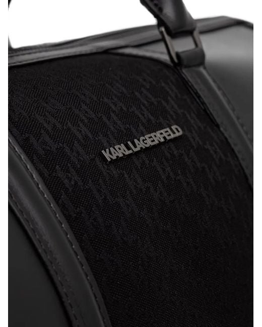 Karl Lagerfeld Black Monogram-Pattern Logo-Plaque Holdall for men