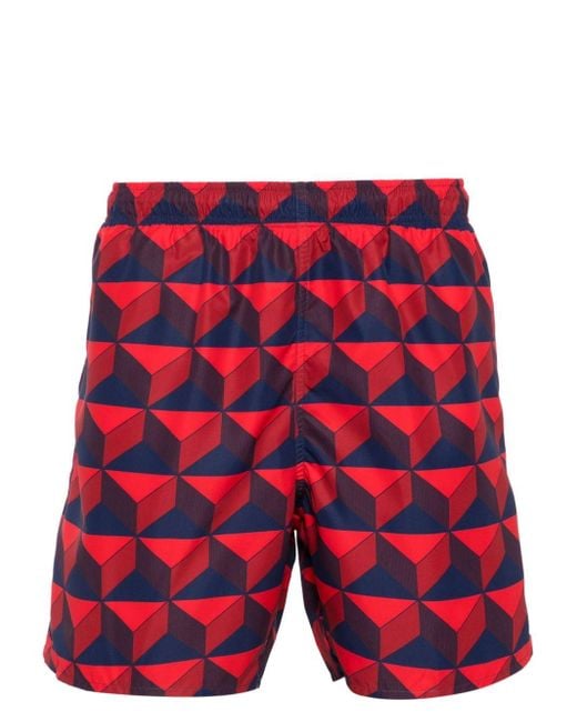 Lacoste Red Logo-patch Geometric-pattern Swim Shorts for men