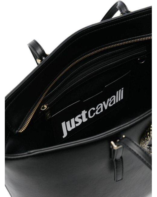 Borsa tote con placca logo di Just Cavalli in Black