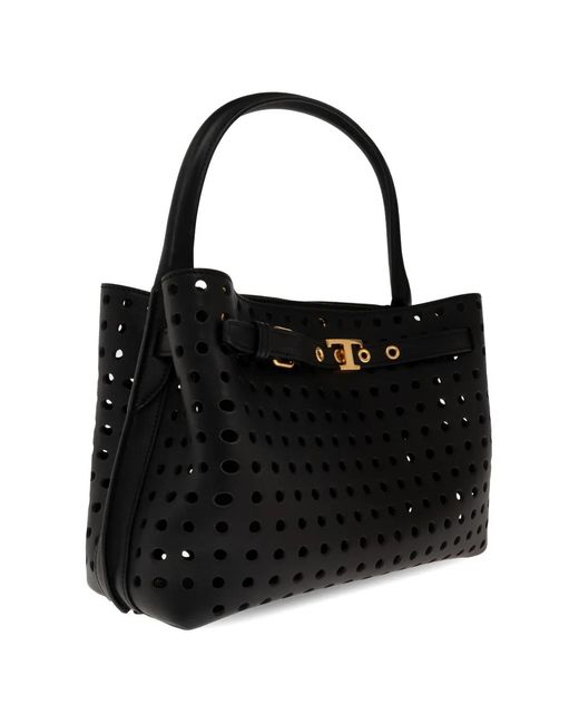 Tod's White Perforated Buckled Leather Tote Bag