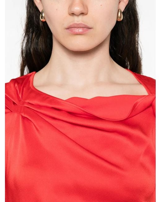 Victoria Beckham Red Draped-Shoulder Midi Dress