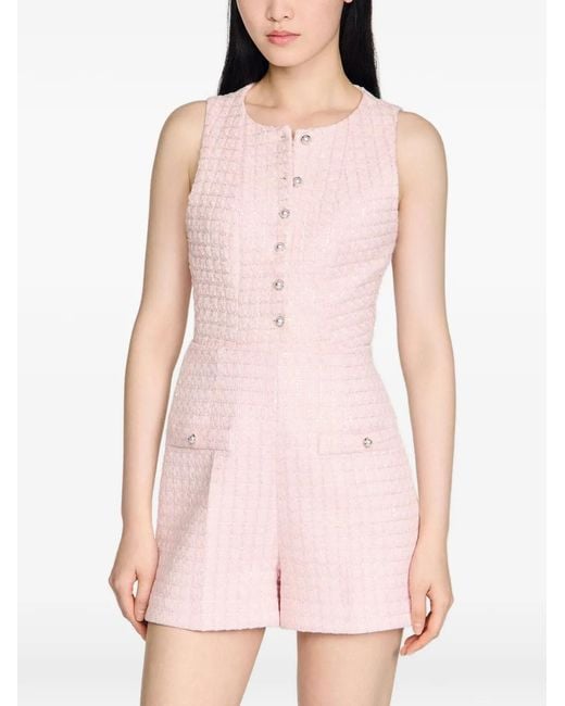 Sandro Pink Sequin Check Tweed Shorts