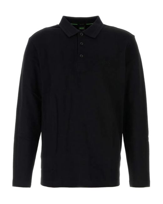 Boss Blue Long-Sleeve Piquet Polo Shirt for men